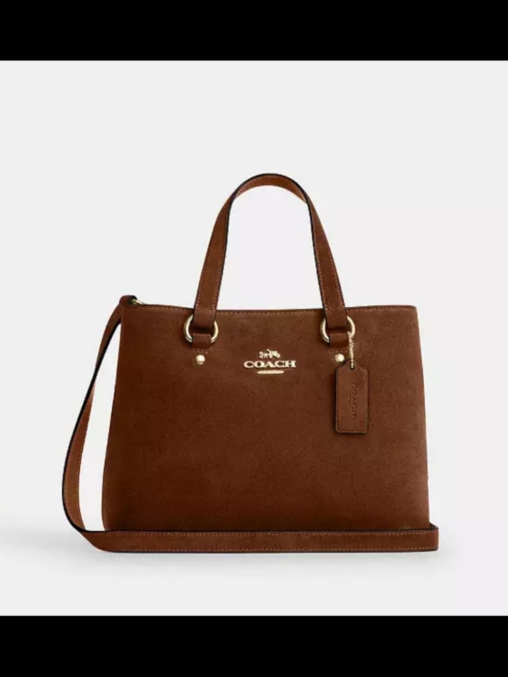 Coach Brown Suede Shoulder Tote with Gold Hardware